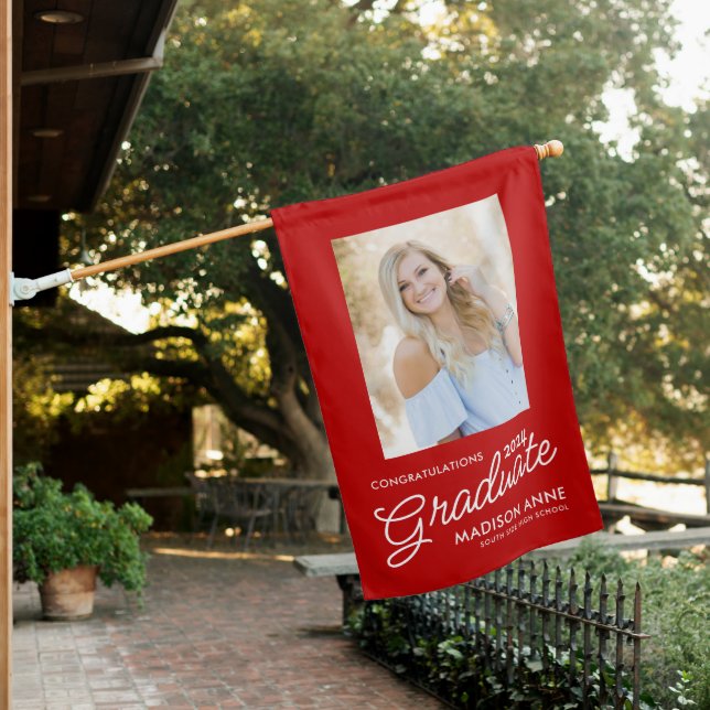 Congratulations Graduate Photo Red House House Flag (In SItu)
