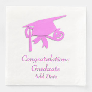Congratulations Graduate Pink Cap Graduation Paper Dinner Napkins