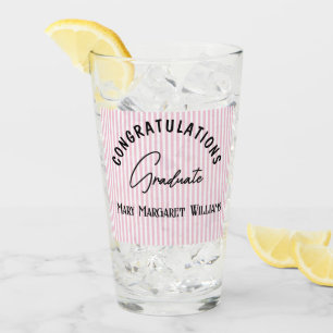 Congratulations Graduate Pink Stripe 16oz Glass