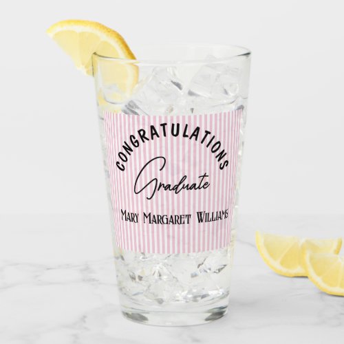 Congratulations Graduate Pink Stripe 16oz Glass