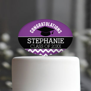 Congratulations Graduate - Purple Black Graduation Cake Topper