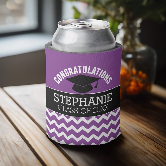 Congratulations Graduate - Purple Black Graduation Can Cooler (Personalized can cooler - congratulations to the graduate)