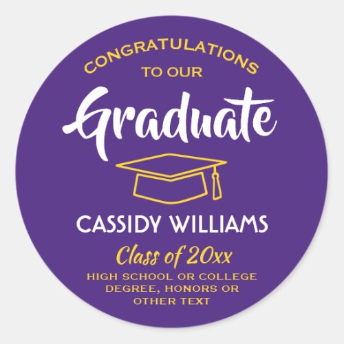Congratulations Graduate Purple  Gold Graduation Classic Round Sticker