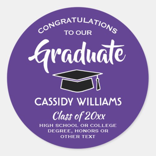 Congratulations Graduate Purple  White Graduation Classic Round Sticker
