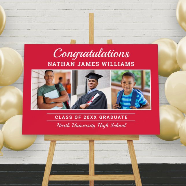 Congratulations Graduate Red 3 Photo Graduation Foam Board (Creator Uploaded)