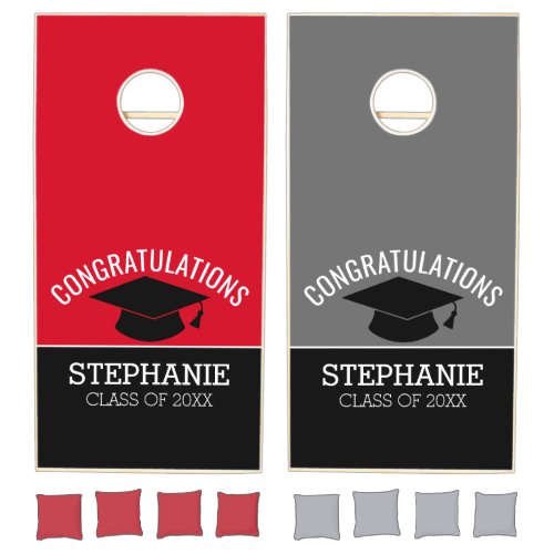 Congratulations Graduate Red and Black Graduation Cornhole Set