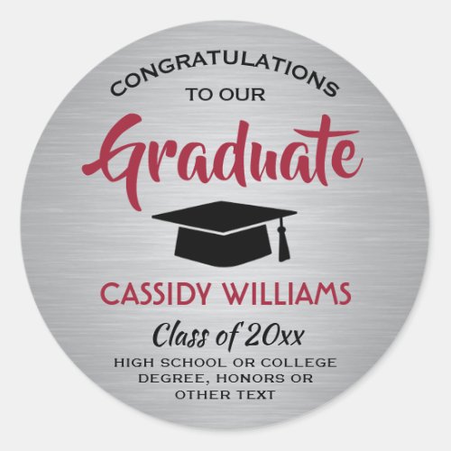 Congratulations Graduate Red and Gray Graduation Classic Round Sticker