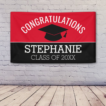 Congratulations Graduate - Red Black Graduation Banner by MarshEnterprises at Zazzle