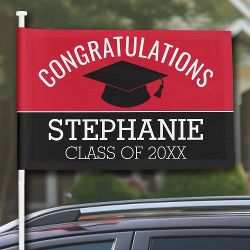 Congratulations Graduate _ Red Black Graduation Car Flag