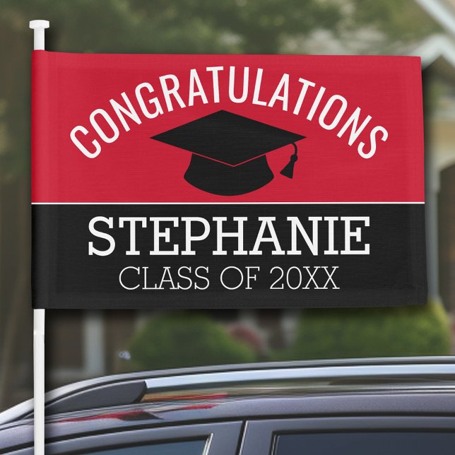 Congratulations Graduate - Red Black Graduation Car Flag (Personalized Graduation Car Flag)