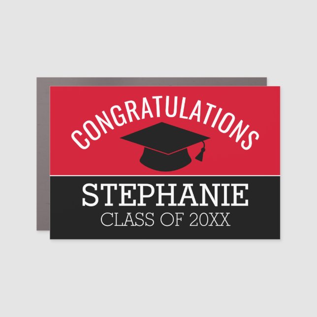 Congratulations Graduate - red Black Graduation Car Magnet (Front)