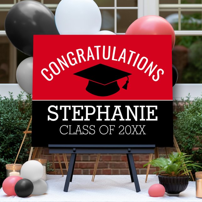 Congratulations Graduate - Red Black Graduation Foam Board (Custom Graduation Sign)