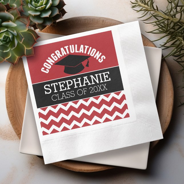 Congratulations Graduate - Red Black Graduation Napkins (Custom Graduation Napkins - Personalize these for the Grad Party)