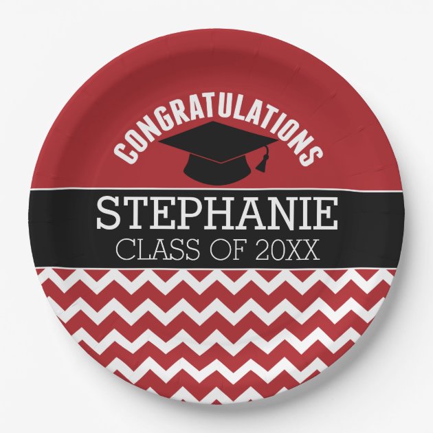 Congratulations Graduate - Red Black Graduation Paper Plate