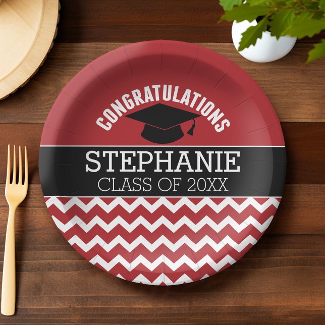 Congratulations Graduate - Red Black Graduation Paper Plates (Custom Graduation Plates)
