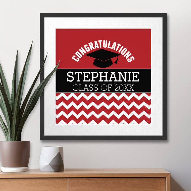 Congratulations Graduate - Red Black Graduation Photo Print (Custom Graduation poster)