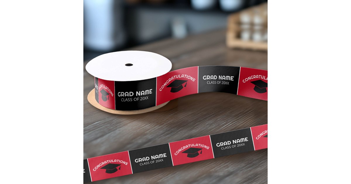Congratulations Graduate - Red Black Graduation Satin Ribbon | Zazzle