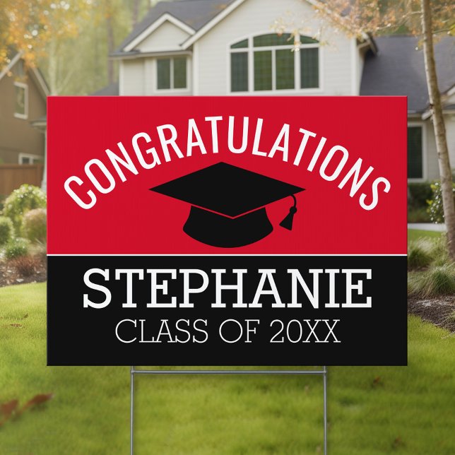 Congratulations Graduate - Red Black Graduation Sign (Personalized Graduation Yard Sign)