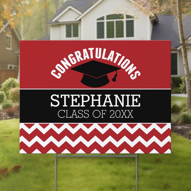 Congratulations Graduate - Red Black Graduation Sign (Personalized Graduation Yard Sign)