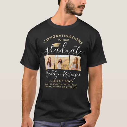 Congratulations Graduate Script 3 Photo Graduation T_Shirt