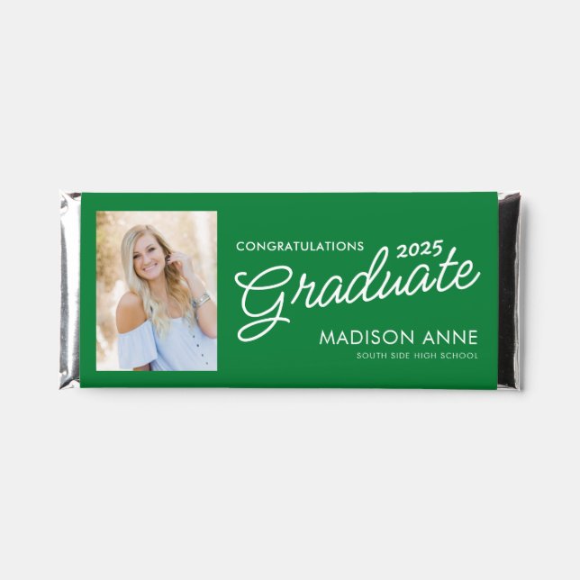 Congratulations Graduate Script Photo Graduation Hershey Bar Favors (Front)