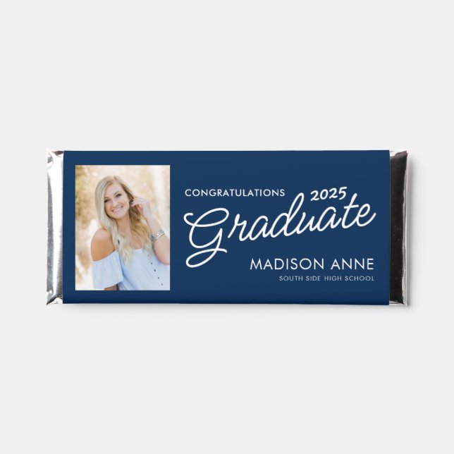 Congratulations Graduate Script Photo Hershey Bar Favors (Front)