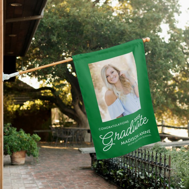 Congratulations Graduate Script Photo House Flag (In SItu)