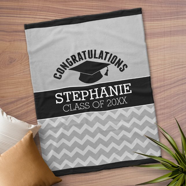 Congratulations Graduate Silver Black Graduation Fleece Blanket (Personalized Fleece Blanket)