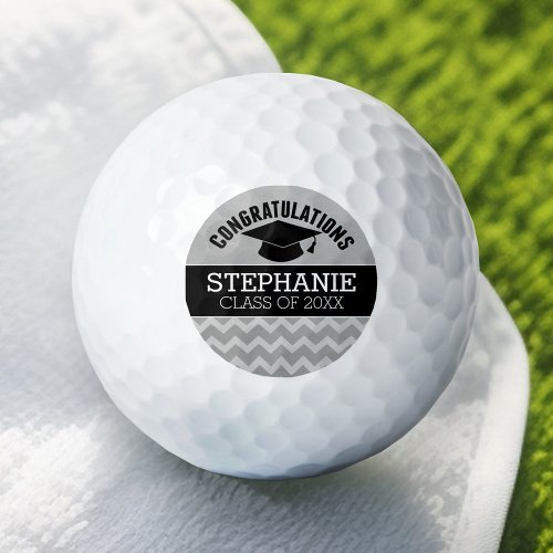 Congratulations Graduate _ Silver Black Graduation Golf Balls