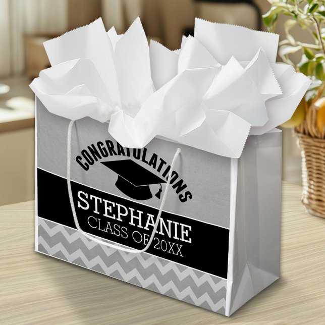 Congratulations Graduate - Silver Black Graduation Large Gift Bag (Custom Graduation Bag)