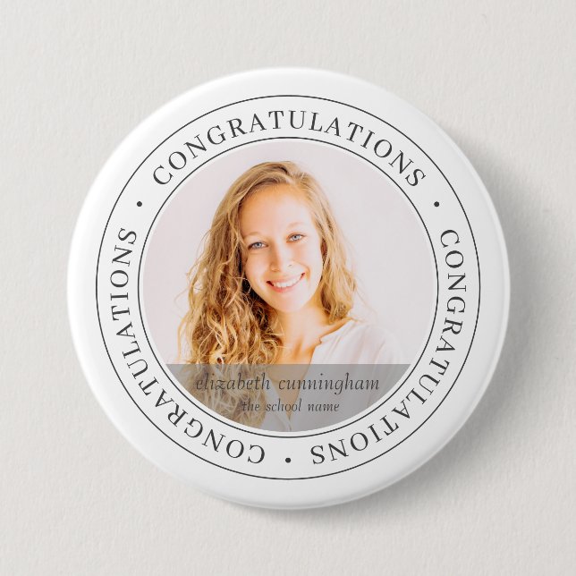 Congratulations Graduate Simple Modern Photo Button (Front)