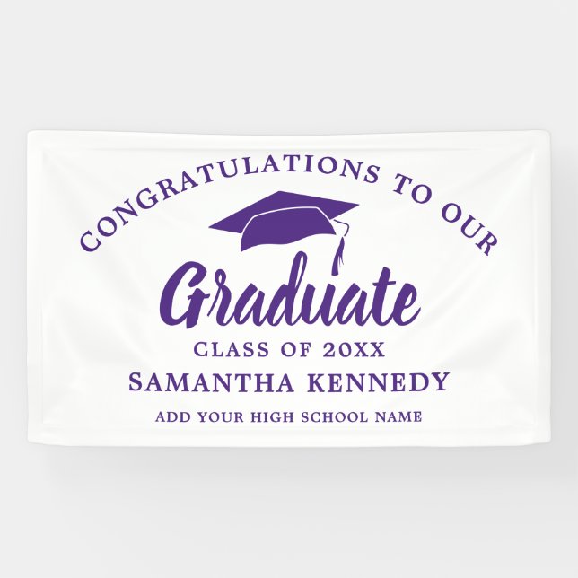 Congratulations Graduate Simple Purple And White Banner (Horizontal)