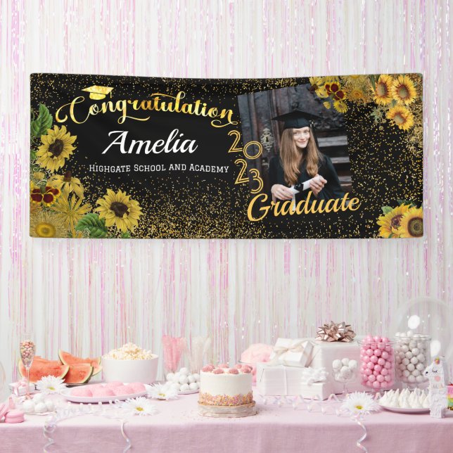 Congratulations Graduate sunflower Gold Photo  23 Banner (Party)