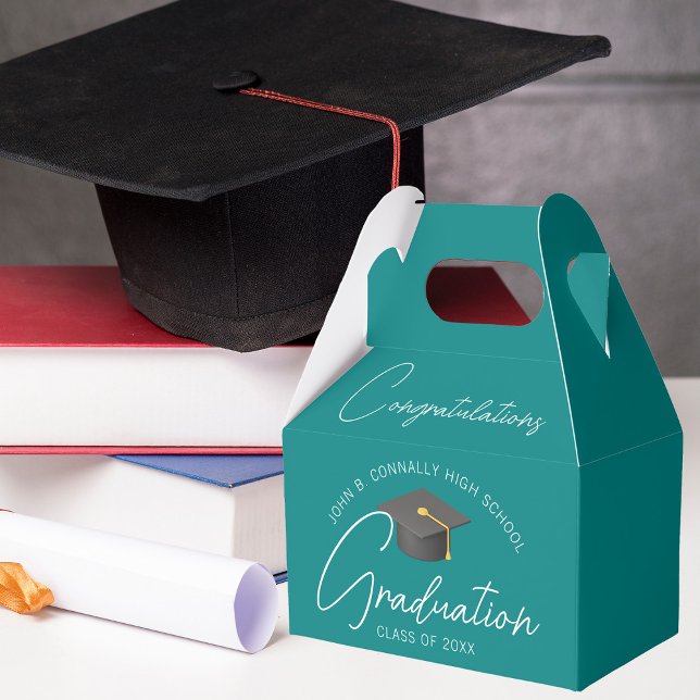 Congratulations Graduate Teal Graduation Party Favor Boxes (Creator Uploaded)