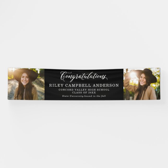 Congratulations graduate two photo black white banner (Horizontal)