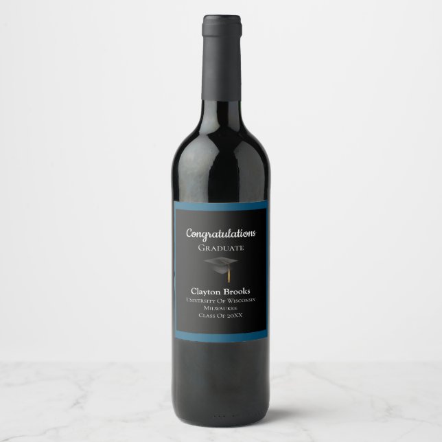 Congratulations Graduate With Cap Wine Label (Front)