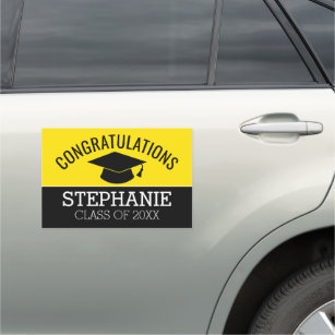 Congratulations Graduate - yellow Black Graduation Car Magnet