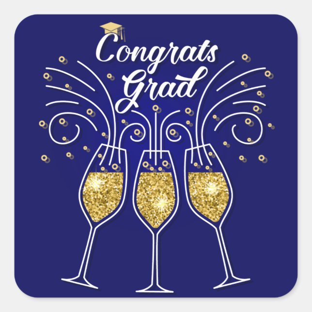 Congratulations graduates a sparkling wine glasses square sticker (Front)