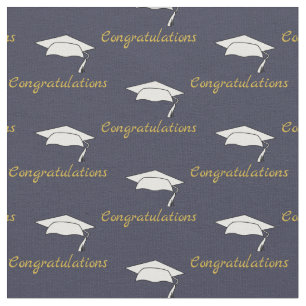 Congratulations Graduate's Caps Pattern Dark Blue Fabric