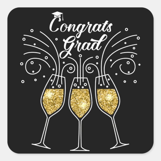 Congratulations graduates champagne glasses square sticker (Front)