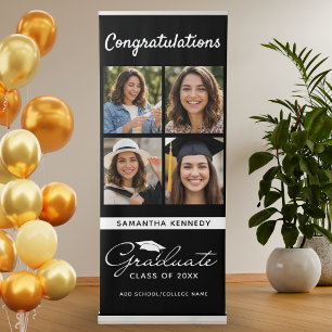 Congratulations Graduation 4 Photo Collage Black Retractable Banner