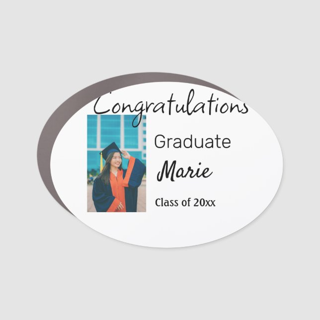 Congratulations graduation add name year text phot car magnet (Front)