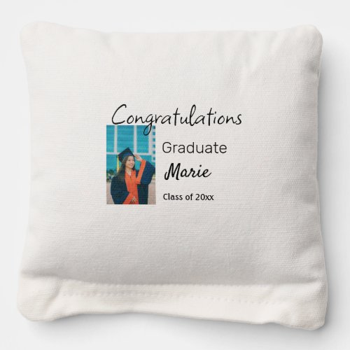 Congratulations graduation add name year text phot cornhole bags