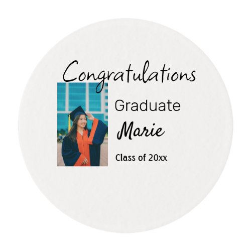 Congratulations graduation add name year text phot edible frosting rounds