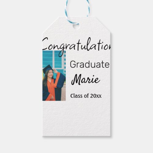 Congratulations graduation add name year text phot gift tags