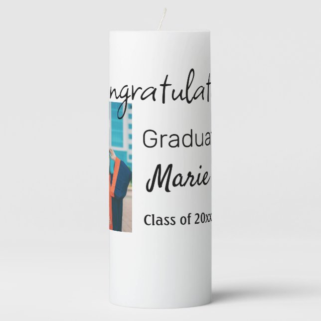 Congratulations graduation add name year text phot pillar candle (Front)