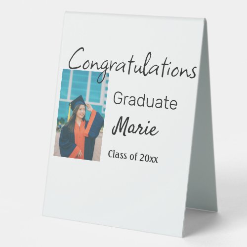 Congratulations graduation add name year text phot table tent sign