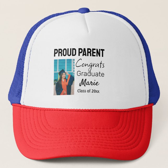 Congratulations graduation add name year text  trucker hat (Front)