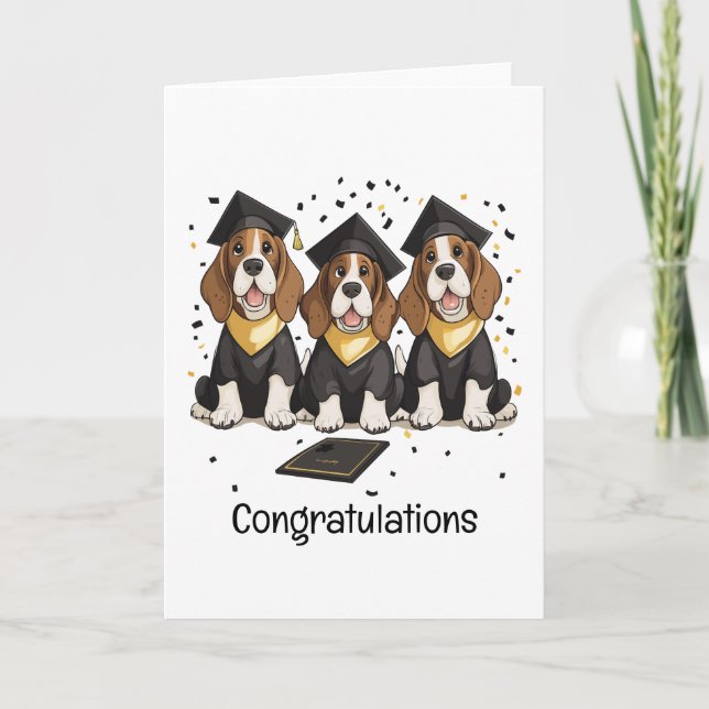 Congratulations Graduation Basset Hound Dogs Card (Front)