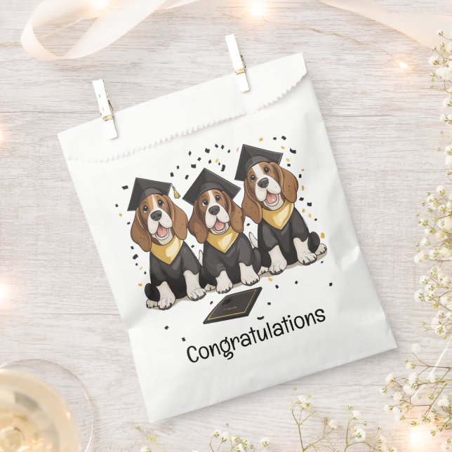 Congratulations Graduation Basset Hound Dogs Favor Bag (Clipped)